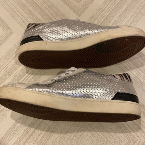 D.A.T.E. Women’s Silver & Black + Zebra Fur Sneakers - Picture 5 of 8